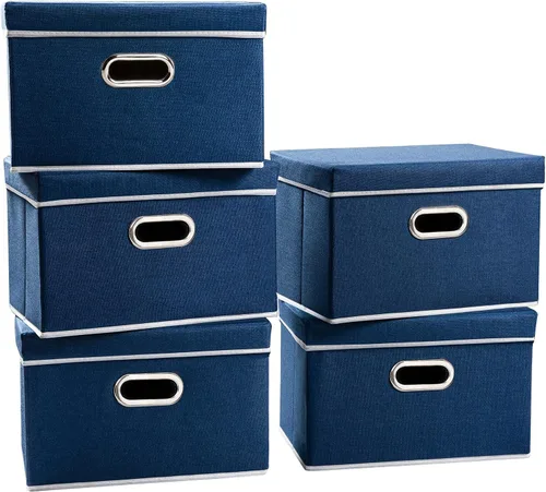 Miniatura 18 de PRANDOM Contenedor de almacenamiento plegable con tapa [1 unidad] Caja de almacenamiento decorativa de tela de lino, cesta organizadora con asas