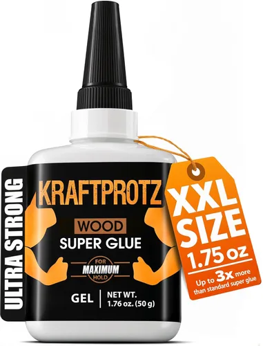 Wood Super Glue Gel de 1.76 oz XXL – para madera dura, madera blanda, madera contrachapada, MDF y balsa – Sin goteo, impermeable, seca el enlace CA