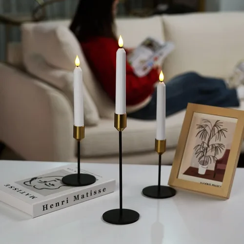 Miniatura 5 de 5plots Velas cónicas blancas sin llama con control remoto, temporizador, columna romana, velas cónicas LED que funcionan con pilas, candelabros LED