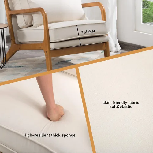 Miniatura 5 de Silla decorativa con cojín, moderno sillón tapizado de mediados de siglo, sofá de lectura individual, respaldo alto con tela de lino + marco