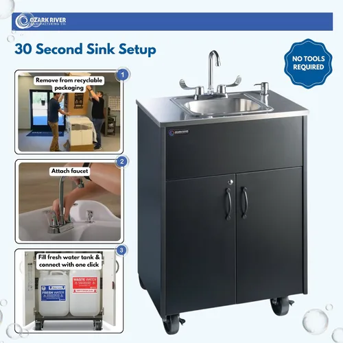 Miniatura 6 de Ozark River Portable Sinks Premier S1, encimera y lavabo de acero inoxidable laminado negro, fregadero autónomo, estación de lavado de manos