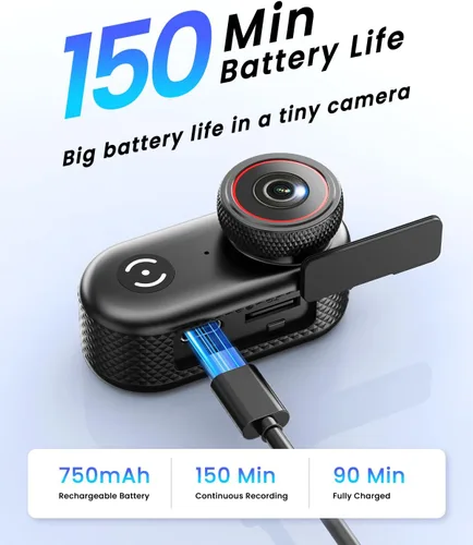 Miniatura 5 de VIDCASTIVE Mini cámara corporal 4K portátil POV Action Cam con pantalla de 1.47 pulgadas, batería de 150 minutos, montaje magnético y clip - Cámara