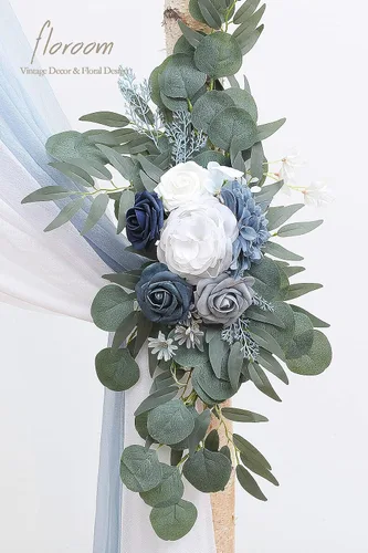 Miniatura 4 de Kit de flores de arco Floroom con cortinas (paquete de 4) - 2 piezas de arreglo de guirnalda floral artificial azul polvoriento y azul marino con 2