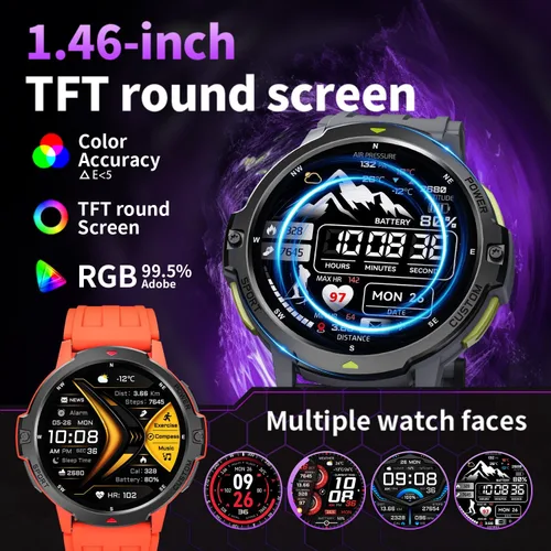 Miniatura 4 de GPS Smart Watches for Men,580mAh/1.46'' Military Smart Watch,3ATM Waterproof Outdoor Men's Sport Watches with 100+ Sports,24/7 Sleep/Heart Rate Gray