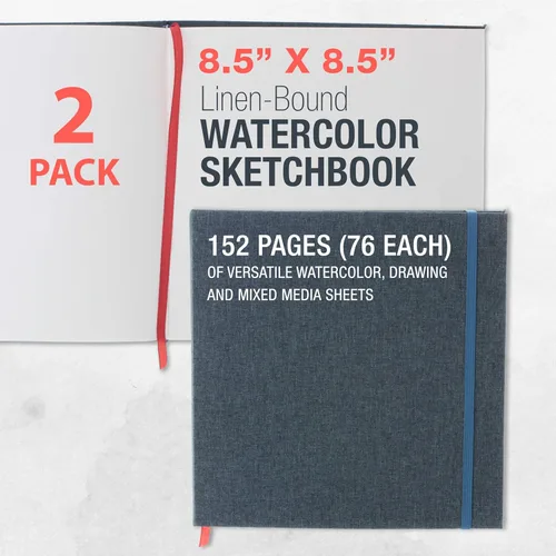 Miniatura 2 de U.S. Art Supply Libro de acuarela de 8.5 x 8.5 pulgadas (paquete de 2, 76 hojas cada uno), 110 libras (230 GSM) encuadernado en lino, bloc de papel
