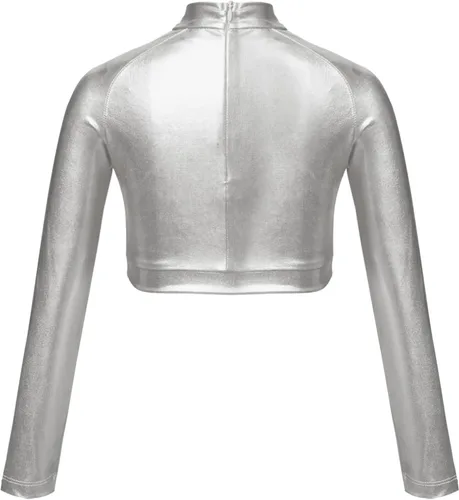 Miniatura 2 de Jhaoyu Camiseta de manga larga para niñas y niñas, brillante, metálica, hip hop, danza, camiseta de manga larga, jazz, ballet, ropa de baile moderna