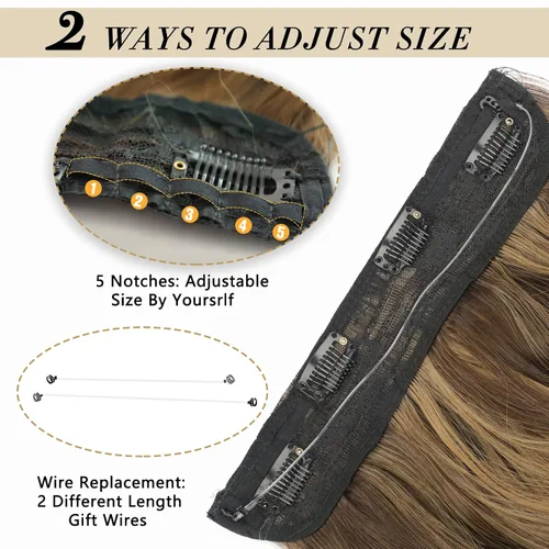 Miniatura 3 de Extensiones de cabello largo ondulado rubio miel con reflejos, línea de pescado transparente, postizo sintético con 4 clips de seguridad, diadema