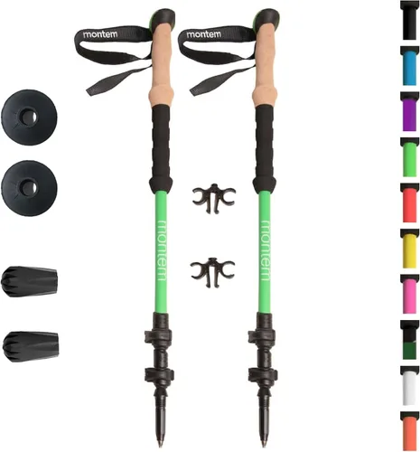 Miniatura 20 de Montem Bastones ultrarresistentes para trekking, caminatas y senderismo - Un par (2 bastones) - Plegables, ligeros, con bloqueo rápido, resistentes
