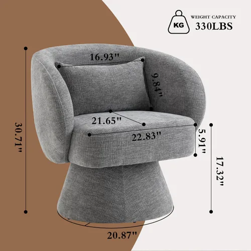Miniatura 2 de Silla giratoria de 360°, moderna silla de barril de terciopelo con almohada, sofá individual tapizado para sala de estar, dormitorio, oficina. Gris