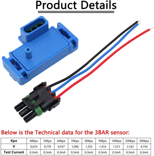 Miniatura 2 de Sensor de Presión Absoluta MAP de Colector de 3 Bares con Turbo Boost y Conector de Cable Pigtail 12223861 Compatible con GM Chevy Buick GMC Pontiac