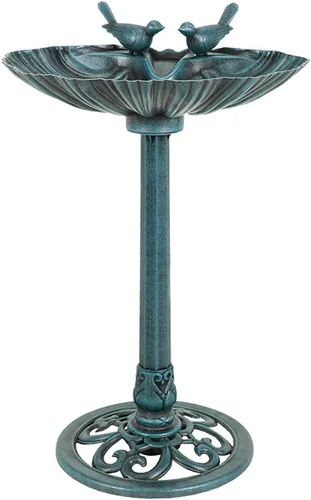 Miniatura 8 de Westcharm Bebedero para Pájaros de 29 Pulgadas, Ligero, de Resina Poli Verde Verdigris para Exteriores con Pájaros Decorativos y Base de Pedestal
