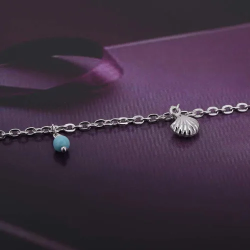 Miniatura 5 de Tobillera de plata de ley con conchas y cuentas naturales con baño de rodio para mujeres y niñas