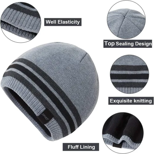 Miniatura 4 de Sombreros de punto cálidos de invierno para hombre, gorra de punto de cráneo llano