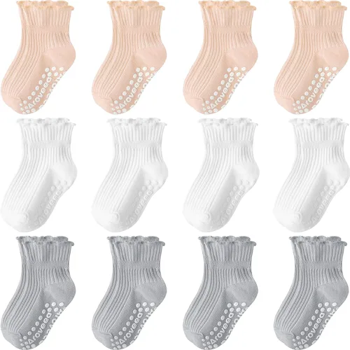 Miniatura 11 de Calcetines con Agarre Antideslizantes de Algodón para Bebés y Niños Pequeños, Niños y Niñas, Paquete de 12 Calcetines de Tobillo Lindos para Niños