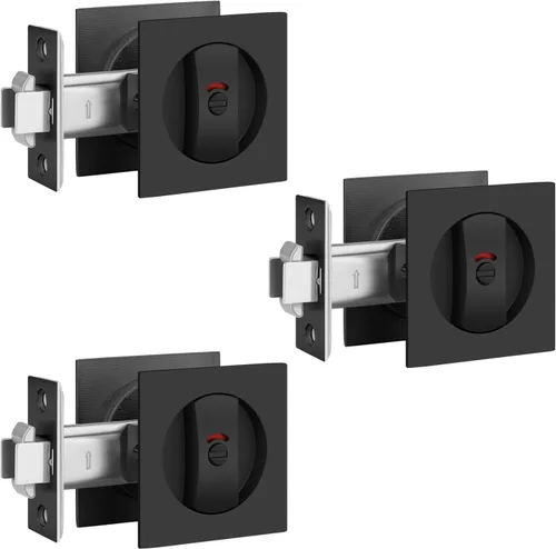 Miniatura 14 de Paquete de 1 herrajes para puerta de bolsillo con indicador rojo-verde, manijas de puerta de bolsillo de privacidad negras