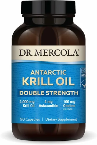 Dr. Mercola Aceite de krill antártico de doble fuerza, 2,000 mg, suplemento Omega-3 con EPA y DHA, apoya la salud del cerebro, el corazón, las