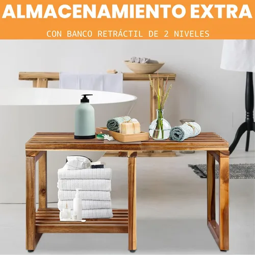 Miniatura 4 de Taburete de Ducha Ajustable de 29 Pulgadas, Silla Banco Impermeable con Estante de Almacenamiento para Afeitarse las Piernas, Spa, Asiento de Baño