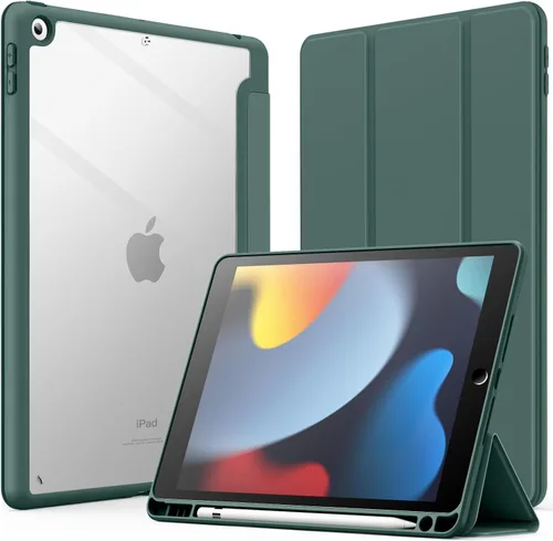 Miniatura 15 de JETech Funda para iPad de 10.2 pulgadas (9ª/8ª/7ª generación, 2021/2020/2019) con soporte para lápices, carcasa trasera transparente, soporte