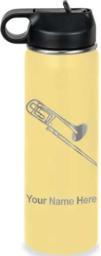 Miniatura 20 de LaserGram Botella de agua personalizada, trombón, acero inoxidable de doble pared aislada al vacío con popote superior, regalo grabado personalizado