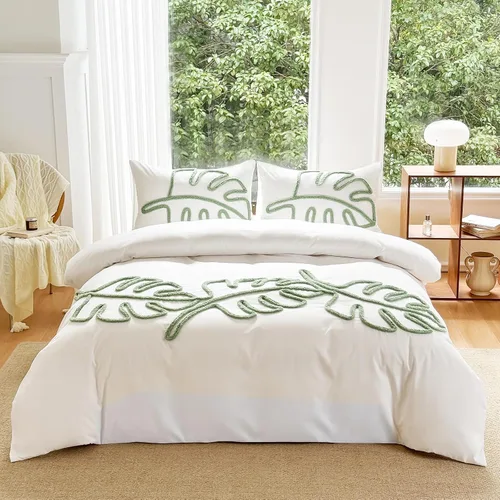 Miniatura 10 de MEILA Juego de funda de edredón de microfibra lavada, tamaño individual, diseño de arco acolchado, juego de ropa de cama de 2 piezas, bordado