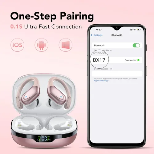 Miniatura 6 de Auriculares inalámbricos Bluetooth 5.3, 60 horas de reproducción con pantalla digital, auriculares deportivos inalámbricos con gancho para la oreja