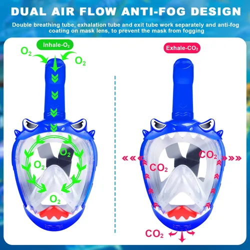 Miniatura 5 de Full Face Snorkel Mask for Kids with 180° Panoramic View, Snorkeling Set Featuring Anti-Leak and Anti-Fog Foldable Dry Top Design for Safe Azul