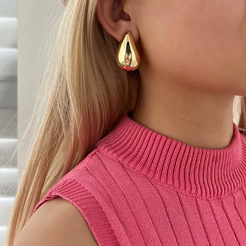 Miniatura 5 de Apsvo Aretes de aro gruesos de oro para mujer, aretes de aro gruesos de oro, aretes ligeros de lágrima