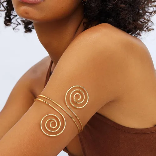 Miniatura 3 de FUNRUN JEWELRY Brazalete para la parte superior del brazo para mujer, brazalete dorado para el brazo, pulseras ajustables, espiral, brazalete