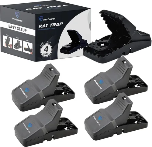 Trampas grandes para ratas - Paquete de 4 trampas reutilizables a presión para ratas, ratones y ardillas – Control de roedores para interiores y