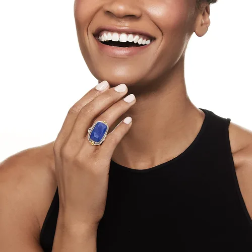 Miniatura 2 de Ross-Simons Anillo con borde de cuerda de lapislázuli en plata de ley de 2 tonos