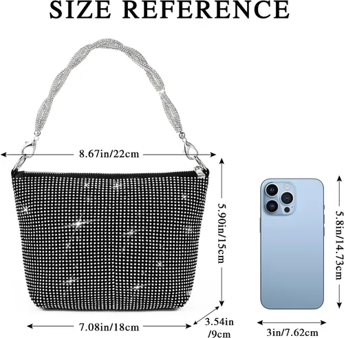 Miniatura 6 de TRICIA Monederos plateados brillantes para mujer, bolso de mano con diamantes de imitación para fiesta, baile, club, boda