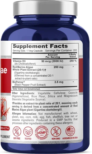 Miniatura 2 de NusaPure Algas marinas rojas 5,000 mg 200 cápsulas vegetales (sin OMG y sin gluten) Bioperine