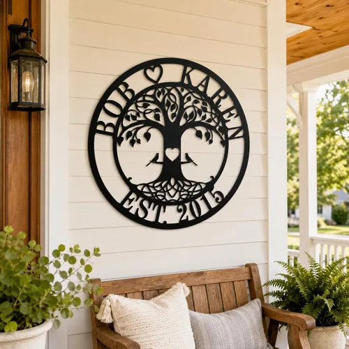 Miniatura 2 de Letrero de metal del Árbol de la vida, decoración de pared, con, arte de letras, señales para exterior, regalos para inauguración de casa