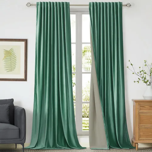 Miniatura 37 de Cortinas opacas de terciopelo dorado de 108 pulgadas para sala de estar, totalmente opacas, elegantes, 2 paneles con pestaña trasera, aislamiento
