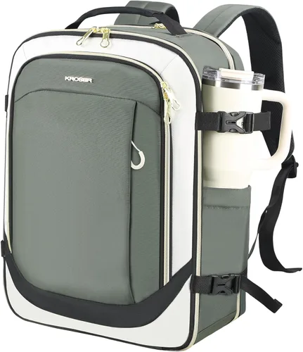 Miniatura 12 de KROSER Mochila grande para computadora portátil para laptop de hasta 17.3 pulgadas con puerto de carga USB, mochila de viaje repelente al agua