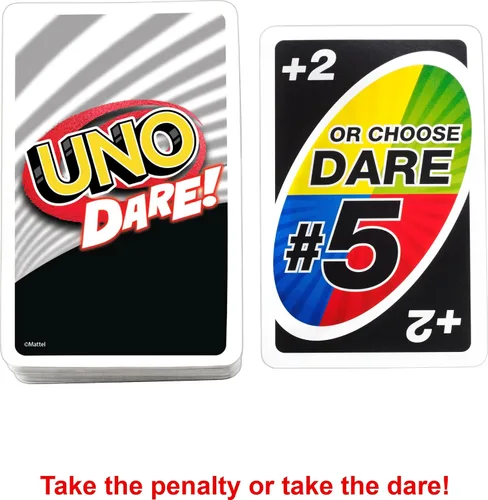 Miniatura 5 de Mattel Games Juego de cartas UNO Dare para familias y fiestas con desafíos desafiantes y tontos de 3 categorías diferentes
