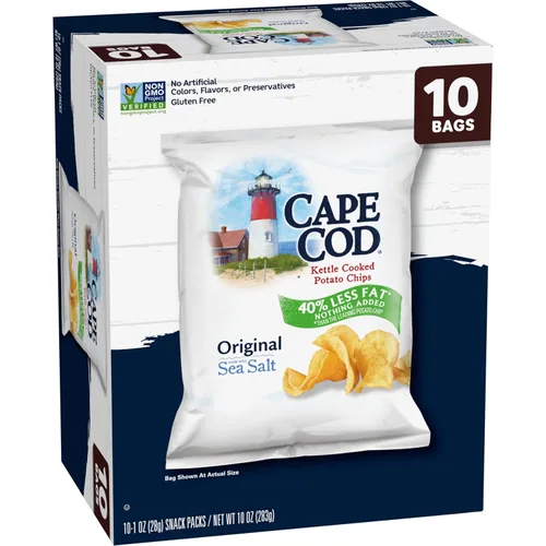 Miniatura 5 de Cape Cod Papas fritas, chips originales menos grasos, bolsas de aperitivos de 1 oz, 10