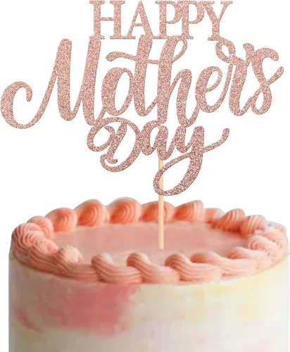 Miniatura 23 de Rsstarxi 1 paquete de decoración para pastel con flores de purpurina con doble corazón Love Mom Best Mom Best Mom Cake Pick Decoraciones para feliz