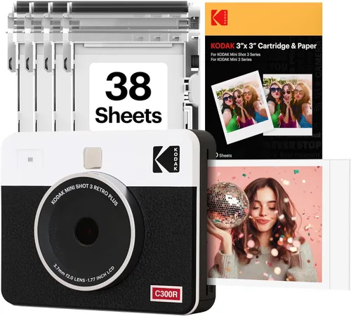 Miniatura 16 de KODAK Mini Shot 3 Cámara digital instantánea retro de 3 x 3 pulgadas e impresora fotográfica, 38 hojas, cámara de impresión portátil 2 en 1, Amarillo