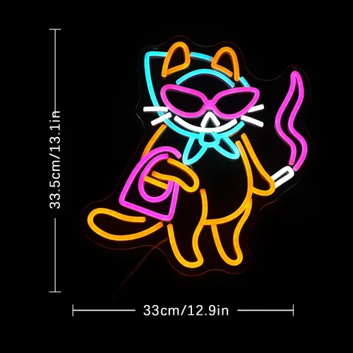 Miniatura 2 de Letrero de neón de gato para decoración de pared, arte de pared de luz de neón de gato genial con interruptor regulable, letrero luminoso LED Cool