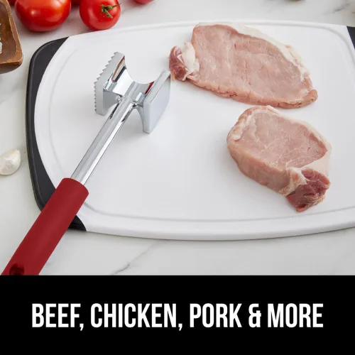 Miniatura 9 de GORILLA GRIP Herramienta ablandadora de carne de doble cara patentada sin BPA, mango suave y cómodo, mazo de cocina resistente para filetes, carne