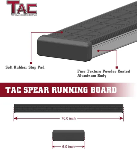 Miniatura 6 de TAC Spear - Estribos compatibles con Toyota Tundra 2022-2024, doble cabina, riel lateral de 6 pulgadas, accesorios para camioneta, textura