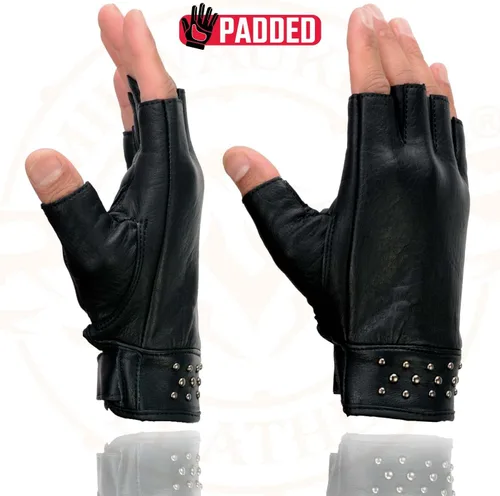 Miniatura 4 de Milwaukee Leather MG7761 - Guantes sin dedos de cuero negro con palma de gel para mujer, con elegantes «detalles en la muñeca» para motocicleta