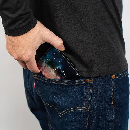 Miniatura 5 de Buckle-Down Billetera plegable de PU para hombre, collage de polvo, multicolor, 4.0" x 3.5", Varios