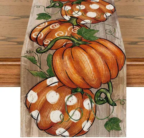 Miniatura 8 de Artoid Mode Camino de mesa de otoño de madera de vid de 210 GSM, diseño de lunares, decoración de mesa de comedor de cocina de otoño para decoración