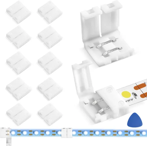 Miniatura 7 de WENHSIN 10 paquetes de conectores LED de 2 pines en forma de L para luces de tira LED de 10 mm de ancho, adaptador de extensión sin cable, sin