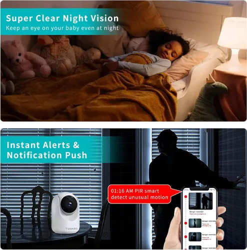 Miniatura 4 de Cámara de seguridad para interiores, cámaras WiFi 2.4G para seguridad del hogar, inclinación panorámica de 355 ° vista vertical de 100 °, detección