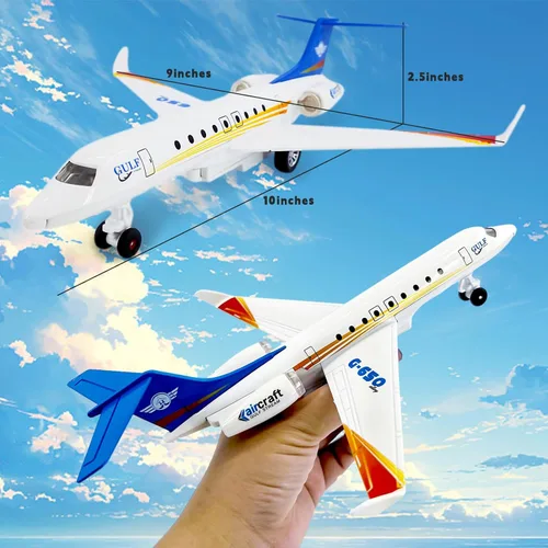 Miniatura 6 de OTONOPI Juguete de avión, juguete de avión de metal fundido a presión G650 modelo Single Airlines, Pull Back Bump and Go Airbus Avión con luces