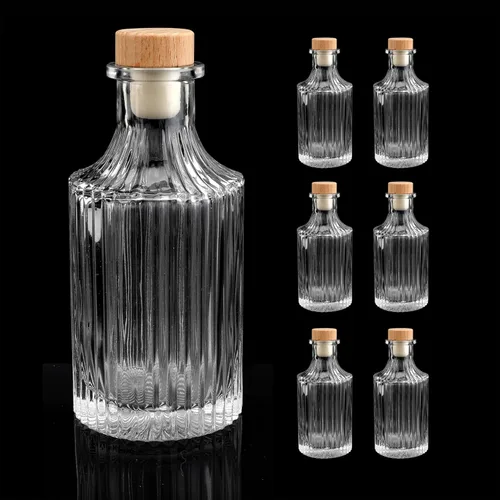 Miniatura 10 de PTSGCAI Botellas de vidrio transparente de 6 onzas – 6.8 fl oz [Paquete de 6] Botellas de vidrio de base pesada con tapa en T para bebidas de vino, 2