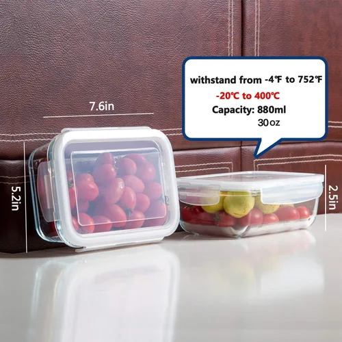 Miniatura 2 de Bayco Paquete de 8 recipientes de vidrio para almacenamiento de alimentos, herméticos con tapas, sin BPA y a prueba de fugas